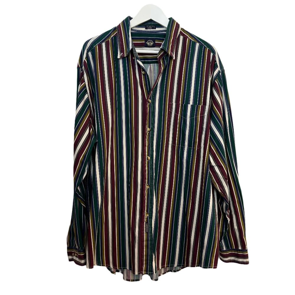 Vintage 90s Dockers Bold Striped Button Down Shirt Long Sleeve Cotton Jewel XL